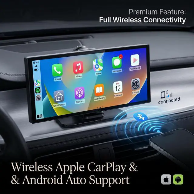 Alt view image 6 of 7 - 11" Carplay Screen for Car,Car Tablet for Apple Android Auto | 4K Dash Cam,Rear Backup Camera,Voice Touch Control,GPS Navigation,Bluetooth,Portable Wireless Mirror for Truck,Stereo Radio