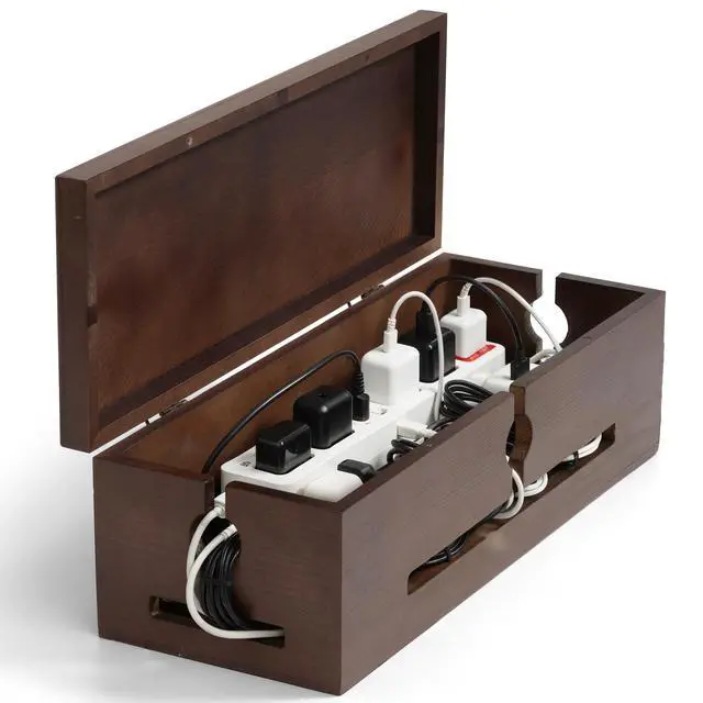 Main image of Wooden Cable Management Box Modern Wire Organizer Box & Power Strip Cover for Home or Office | Large Cable Hider for Wires, Chargers & Extension Leads