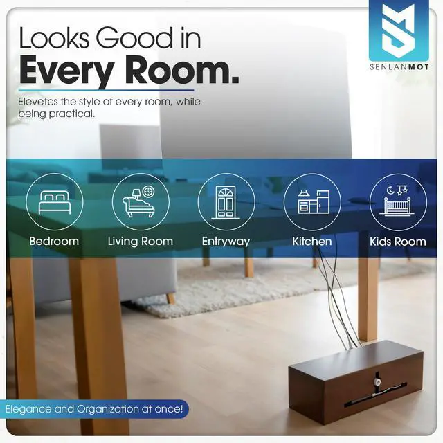 Alt view image 3 of 7 - Wooden Cable Management Box Modern Wire Organizer Box & Power Strip Cover for Home or Office | Large Cable Hider for Wires, Chargers & Extension Leads
