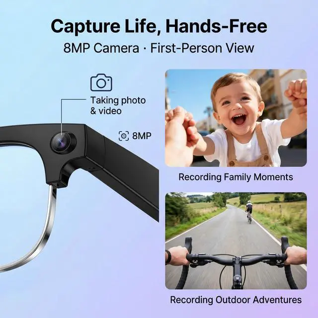 Alt view image 3 of 7 - AI Smart Camera Glasses, 1080P HD POV Video Recording and Translator, Object Recognition, Bluetooth Audio for Music Calls, 290mAh Battery, Photochromic Lenses for Vlog, Travel and Work