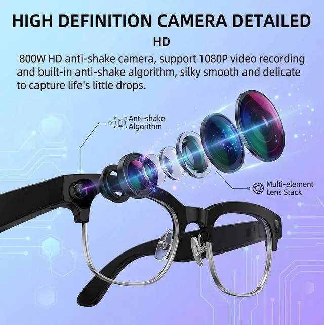 Alt view image 2 of 7 - AI Smart Camera Glasses, 1080P HD POV Video Recording and Translator, Object Recognition, Bluetooth Audio for Music Calls, 290mAh Battery, Photochromic Lenses for Vlog, Travel and Work