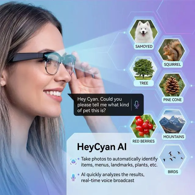 Alt view image 4 of 7 - AI Smart Camera Glasses, 1080P HD POV Video Recording and Translator, Object Recognition, Bluetooth Audio for Music Calls, 290mAh Battery, Photochromic Lenses for Vlog, Travel and Work