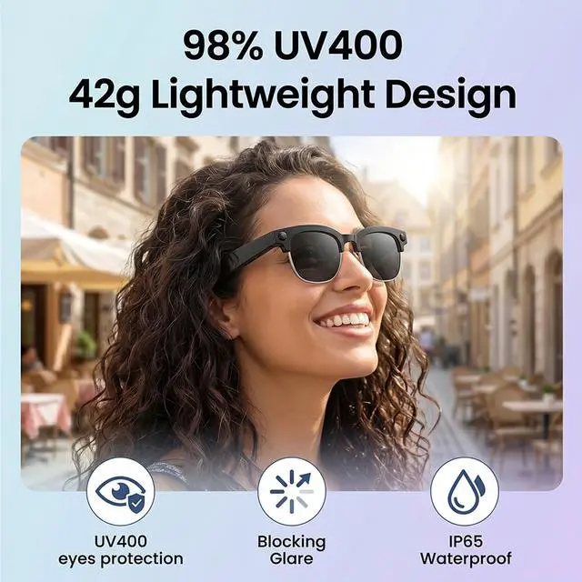 Alt view image 7 of 7 - AI Smart Camera Glasses, 1080P HD POV Video Recording and Translator, Object Recognition, Bluetooth Audio for Music Calls, 290mAh Battery, Photochromic Lenses for Vlog, Travel and Work