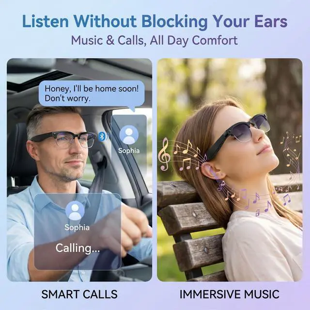 Alt view image 6 of 7 - AI Smart Camera Glasses, 1080P HD POV Video Recording and Translator, Object Recognition, Bluetooth Audio for Music Calls, 290mAh Battery, Photochromic Lenses for Vlog, Travel and Work