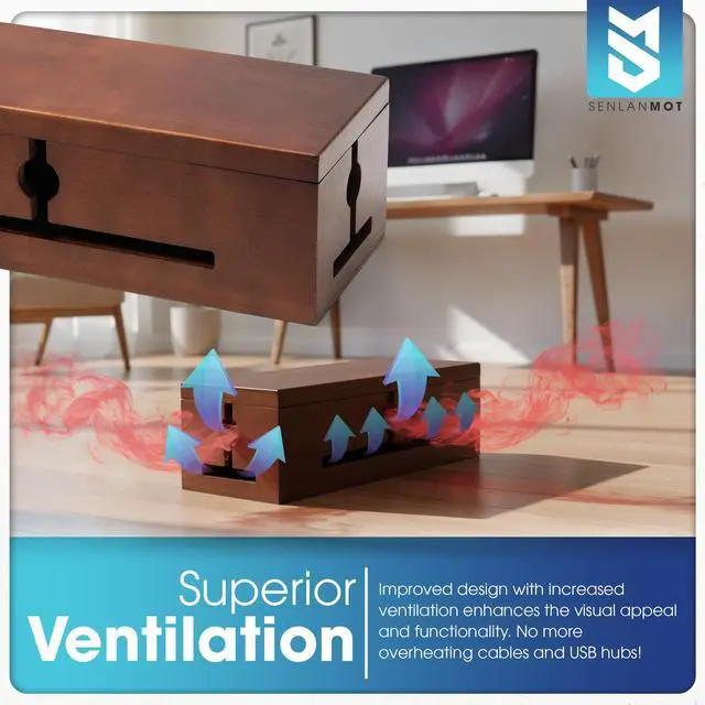 Alt view image 4 of 7 - Wooden Cable Management Box Modern Wire Organizer Box & Power Strip Cover for Home or Office | Large Cable Hider for Wires, Chargers & Extension Leads