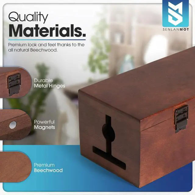 Alt view image 5 of 7 - Wooden Cable Management Box Modern Wire Organizer Box & Power Strip Cover for Home or Office | Large Cable Hider for Wires, Chargers & Extension Leads