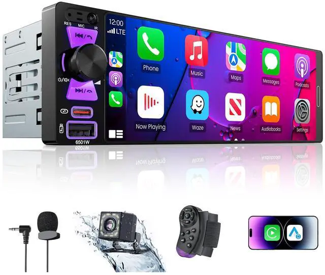 Main image of 6.5" Single Din Radio Car Stereo with Apple CarPlay & Android Auto | InCell Touchscreen Car Radio,Bluetooth 6.0,Type-C Fast Charging,1080P Backup Camera,GPS,AM&FM,Voice Control,Mirror Link,EQ