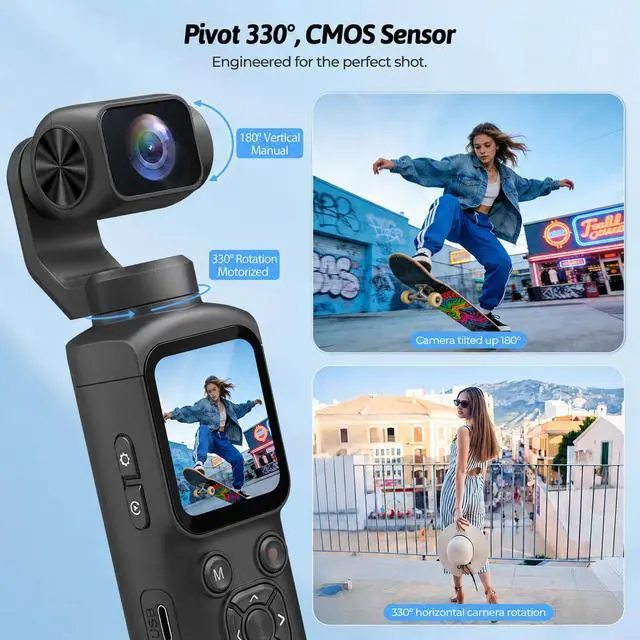 Alt view image 4 of 7 - 4K Vlogging Camera with 330° Gimbal Lens & 75MP Photo, WiFi Pocket Camera | Compact Vlog Camera for Beginners, 330 Degree Rotating Lens, Content Creator Kit with Tripod & 16GB Card