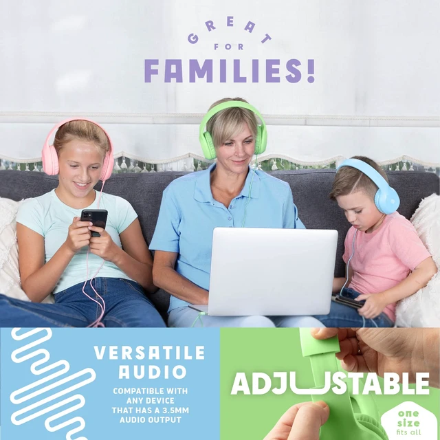 Alt view image 5 of 7 - Kids Headphones for School Bulk Set 5-Pack On-Ear, 3.5mm, Wired Headphones for Schools & Libraries Adjustable, Cushioned Wired Kids, (Mixed Colors)