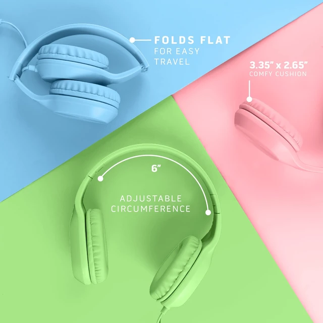 Alt view image 4 of 7 - Kids Headphones for School Bulk Set 5-Pack On-Ear, 3.5mm, Wired Headphones for Schools & Libraries Adjustable, Cushioned Wired Kids, (Mixed Colors)