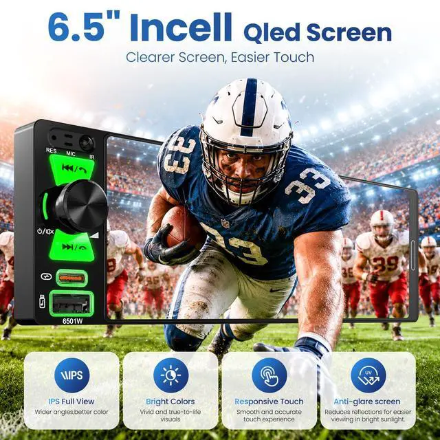 Alt view image 3 of 7 - 6.5" Single Din Radio Car Stereo with Apple CarPlay & Android Auto | InCell Touchscreen Car Radio,Bluetooth 6.0,Type-C Fast Charging,1080P Backup Camera,GPS,AM&FM,Voice Control,Mirror Link,EQ
