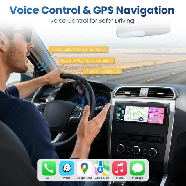 Alt view image 4 of 7 - 6.5" Single Din Radio Car Stereo with Apple CarPlay & Android Auto | InCell Touchscreen Car Radio,Bluetooth 6.0,Type-C Fast Charging,1080P Backup Camera,GPS,AM&FM,Voice Control,Mirror Link,EQ