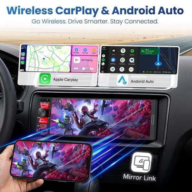 Alt view image 2 of 7 - 6.5" Single Din Radio Car Stereo with Apple CarPlay & Android Auto | InCell Touchscreen Car Radio,Bluetooth 6.0,Type-C Fast Charging,1080P Backup Camera,GPS,AM&FM,Voice Control,Mirror Link,EQ