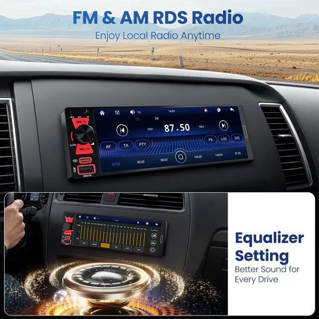 Alt view image 6 of 7 - 6.5" Single Din Radio Car Stereo with Apple CarPlay & Android Auto | InCell Touchscreen Car Radio,Bluetooth 6.0,Type-C Fast Charging,1080P Backup Camera,GPS,AM&FM,Voice Control,Mirror Link,EQ