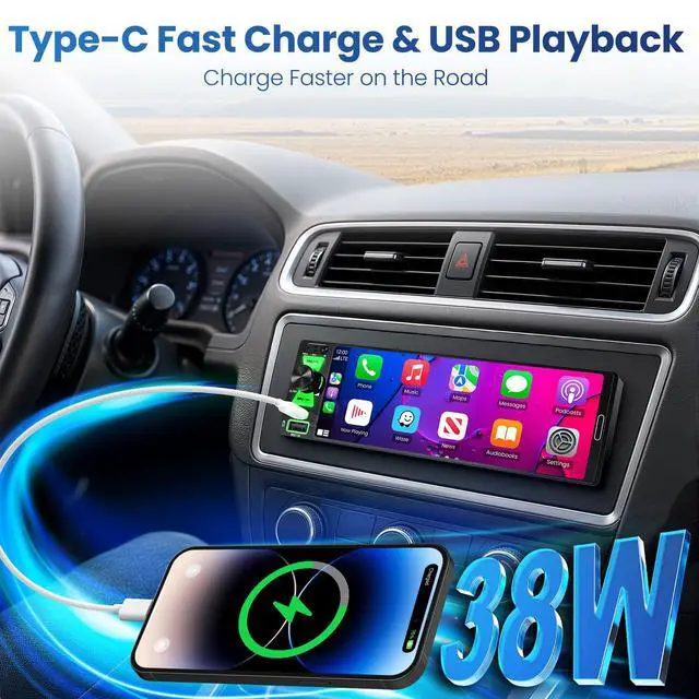 Alt view image 7 of 7 - 6.5" Single Din Radio Car Stereo with Apple CarPlay & Android Auto | InCell Touchscreen Car Radio,Bluetooth 6.0,Type-C Fast Charging,1080P Backup Camera,GPS,AM&FM,Voice Control,Mirror Link,EQ