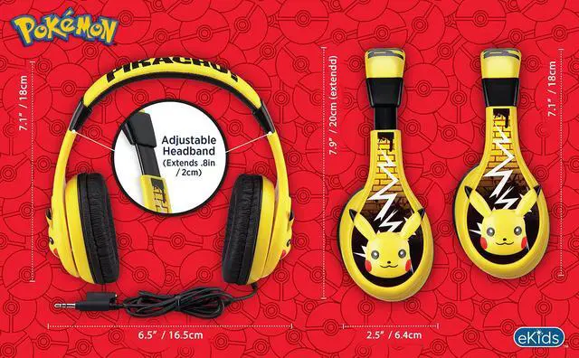 Alt view image 6 of 7 - Pokemon Pikachu Wired Kids Headphones, Adjustable, Stereo Sound, 3.5Mm Jack, Tangle-Free, Volume Control, Children's Headband On Ear for School Home, Travel