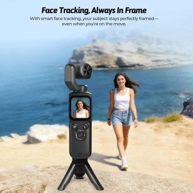 Alt view image 3 of 7 - 4K Vlogging Camera with 330° Gimbal Lens & 75MP Photo, WiFi Pocket Camera | Compact Vlog Camera for Beginners, 330 Degree Rotating Lens, Content Creator Kit with Tripod & 16GB Card