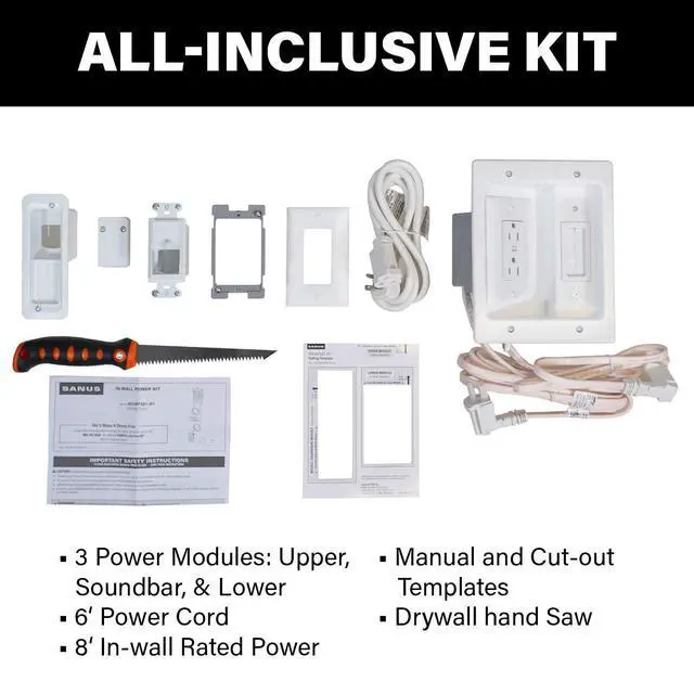 Alt view image 5 of 7 - Ultimate in-Wall Cable Management Kit for Mounted TV & Soundbar - Includes Soundbar & TV Wire Management - Conceals Power, HDMI, Optical, and Low-Voltage Wires Behind Wall Model: WSIWPSB1
