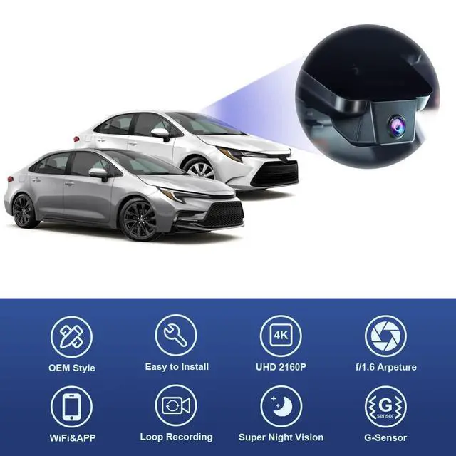Alt view image 3 of 6 - 4K Dash Cam Suitable for Toyota Corolla 2023-2026 Sedan Hybrid Hatchback, OEM Factory Look, 2160P UHD Video, Built-in WiFi & APP, Loop Recording, G-Sensor, Easy to Install, 64GB Card