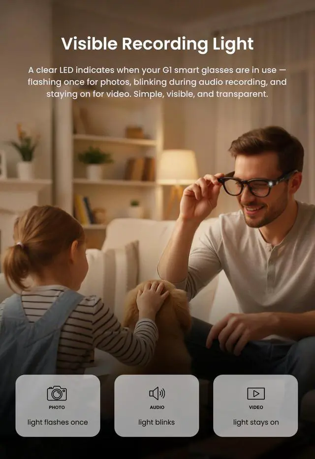 Alt view image 4 of 7 - AI Smart Glasses with Camera and Bluetooth 8MP HD Camera Glasses for Men & Women, Video Recording Glasses with Voice Assistant, 141-Language Real-Time Translation, for Travel, Work, Music, Vlog