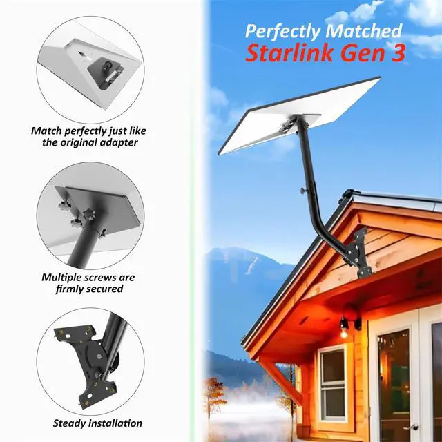 Alt view image 4 of 7 - 360° Adjustable Starlink Mount for Gen 3& Gen 4/4X with Wide Base | Extendable Pole, Wall & Roof Mounting Kit Compatible with Standard V4/4X Starlink Dish Adapter, Hardware for Concrete/Wood