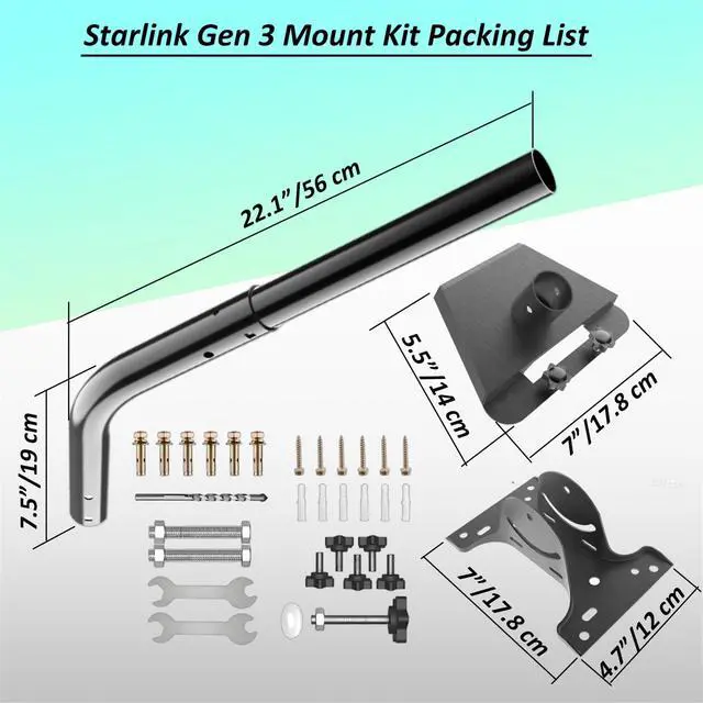 Alt view image 5 of 7 - 360° Adjustable Starlink Mount for Gen 3& Gen 4/4X with Wide Base | Extendable Pole, Wall & Roof Mounting Kit Compatible with Standard V4/4X Starlink Dish Adapter, Hardware for Concrete/Wood