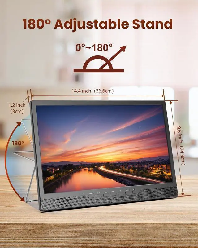 Alt view image 5 of 7 - 16" Small Smart TV, LCD Small Kitchen TV with WiFi | Bulit-in 180°Adjustable Stand/ATSC Tuner/HDMI/USB/AV for Camping, Bedroom, RV, Patio, Indoor & Outdoor Use