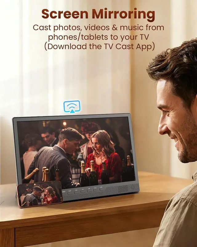 Alt view image 4 of 7 - 16" Small Smart TV, LCD Small Kitchen TV with WiFi | Bulit-in 180°Adjustable Stand/ATSC Tuner/HDMI/USB/AV for Camping, Bedroom, RV, Patio, Indoor & Outdoor Use