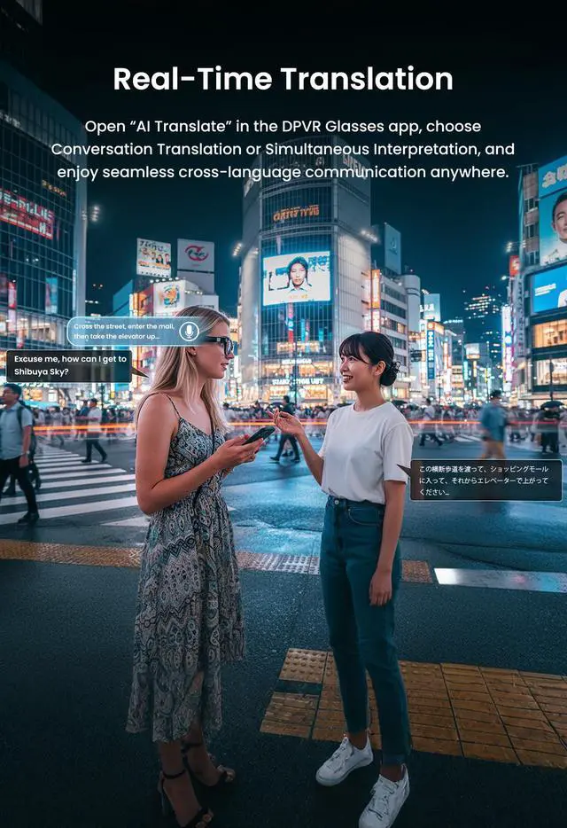 Alt view image 6 of 7 - AI Smart Glasses with Camera and Bluetooth 8MP HD Camera Glasses for Men & Women, Video Recording Glasses with Voice Assistant, 141-Language Real-Time Translation, for Travel, Work, Music, Vlog