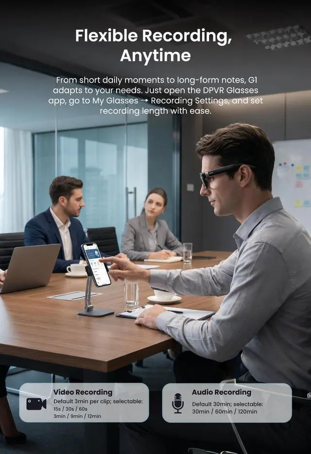 Alt view image 7 of 7 - AI Smart Glasses with Camera and Bluetooth 8MP HD Camera Glasses for Men & Women, Video Recording Glasses with Voice Assistant, 141-Language Real-Time Translation, for Travel, Work, Music, Vlog