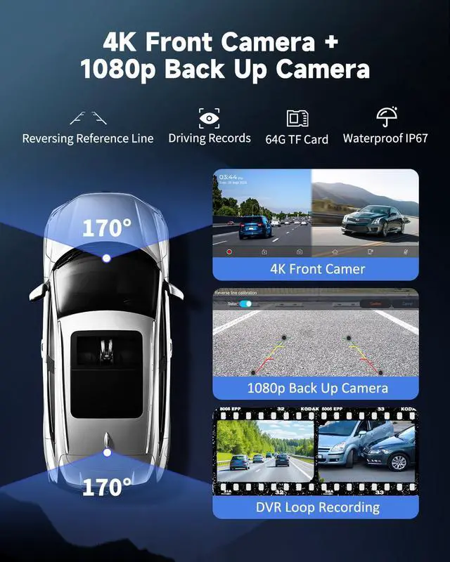 Alt view image 3 of 6 - 10.26" Wireless Carplay Screen for Car with 4K Dash Cam, Portable Apple Carplay & Android Auto Touchscreen with 1080p Backup Camera/Mirror Link/Voice Control/GPS/Bluetooth,for All Vehicles