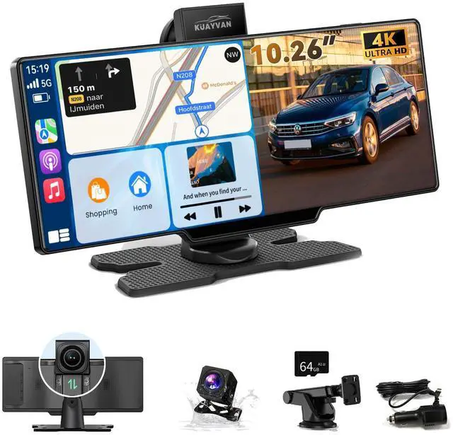 Main image of 10.26" Wireless Carplay Screen for Car with 4K Dash Cam, Portable Apple Carplay & Android Auto Touchscreen with 1080p Backup Camera/Mirror Link/Voice Control/GPS/Bluetooth,for All Vehicles