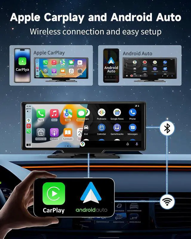Alt view image 5 of 6 - 10.26" Wireless Carplay Screen for Car with 4K Dash Cam, Portable Apple Carplay & Android Auto Touchscreen with 1080p Backup Camera/Mirror Link/Voice Control/GPS/Bluetooth,for All Vehicles