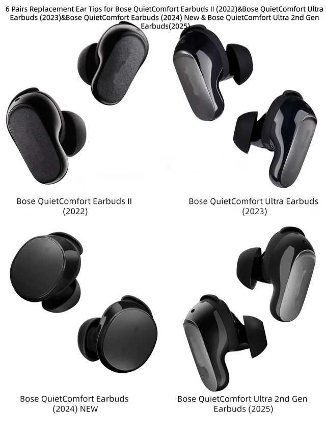 Alt view image 2 of 7 - 6 Pairs Replacement Ear Tips for Bose QuietComfort Ultra 2nd Earbuds 2025 Eartips for Bose QC Ultra Earbuds (2023) & QuietComfort Earbuds II (2022) - Anti-Slip Silicone Wingtip Covers-Black