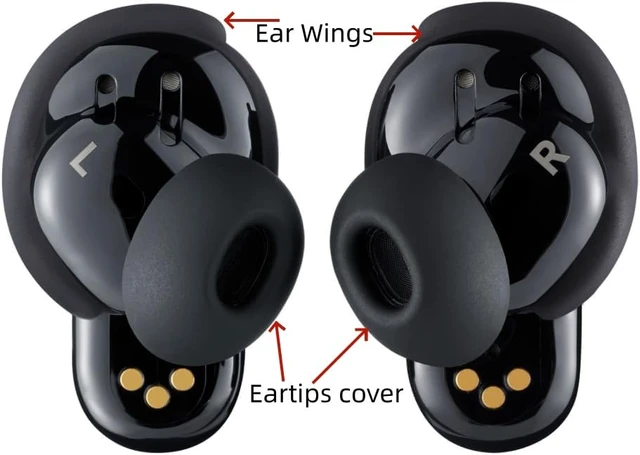 Alt view image 5 of 7 - 6 Pairs Replacement Ear Tips for Bose QuietComfort Ultra 2nd Earbuds 2025 Eartips for Bose QC Ultra Earbuds (2023) & QuietComfort Earbuds II (2022) - Anti-Slip Silicone Wingtip Covers-Black