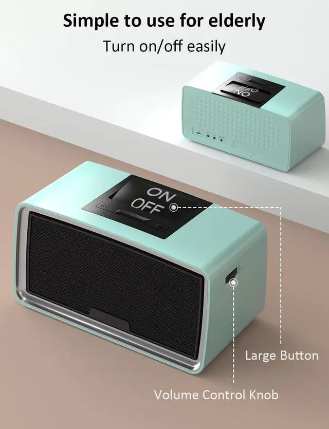 Alt view image 2 of 6 - Simple Music Player for Dementia Seniors | Easy MP3 Player for Elderly & Low Vision People One-Touch Controls ON Off Retro Music Box (Cyan)
