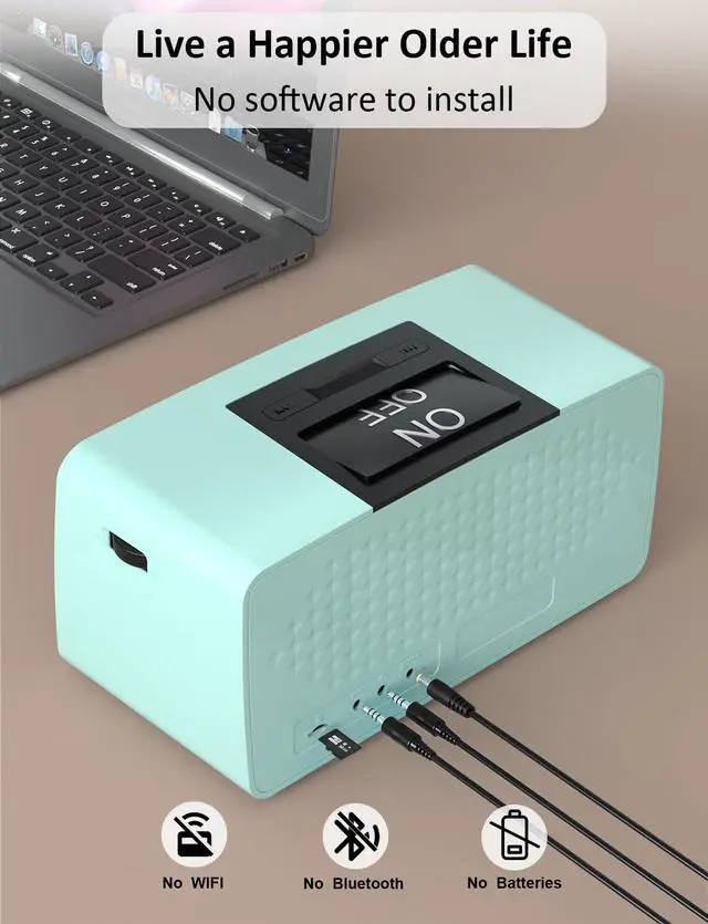 Alt view image 3 of 6 - Simple Music Player for Dementia Seniors | Easy MP3 Player for Elderly & Low Vision People One-Touch Controls ON Off Retro Music Box (Cyan)