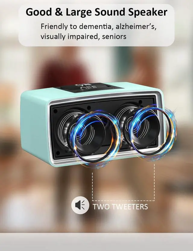 Alt view image 4 of 6 - Simple Music Player for Dementia Seniors | Easy MP3 Player for Elderly & Low Vision People One-Touch Controls ON Off Retro Music Box (Cyan)