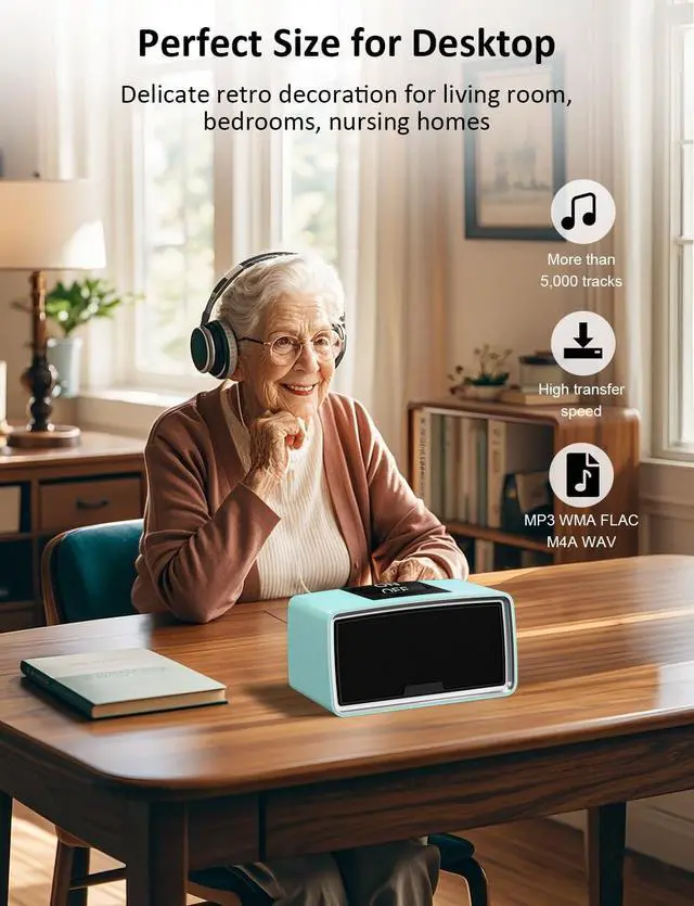 Alt view image 5 of 6 - Simple Music Player for Dementia Seniors | Easy MP3 Player for Elderly & Low Vision People One-Touch Controls ON Off Retro Music Box (Cyan)