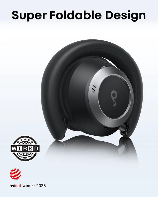 Alt view image 2 of 7 - Anker Space One Pro Wireless Over-Ear Headphones, Foldable Design | Adaptive Active Noise Cancelling, 60H Playtime, Hi-Res LDAC, multipoint connection, 6-Mic Calls, 5-Min Charge for 8 Hrs