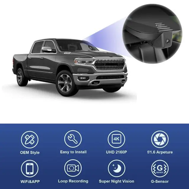 Alt view image 4 of 7 - 4K Dash Cam Suitable for RAM 1500 (Model B) 2019-2024 Rebel Big Horn Laramie Tradesman TRX Classic, OEM Look, 2160P UHD Video, WiFi & APP, Loop Recording G-Sensor, Easy to Use, 64GB Card