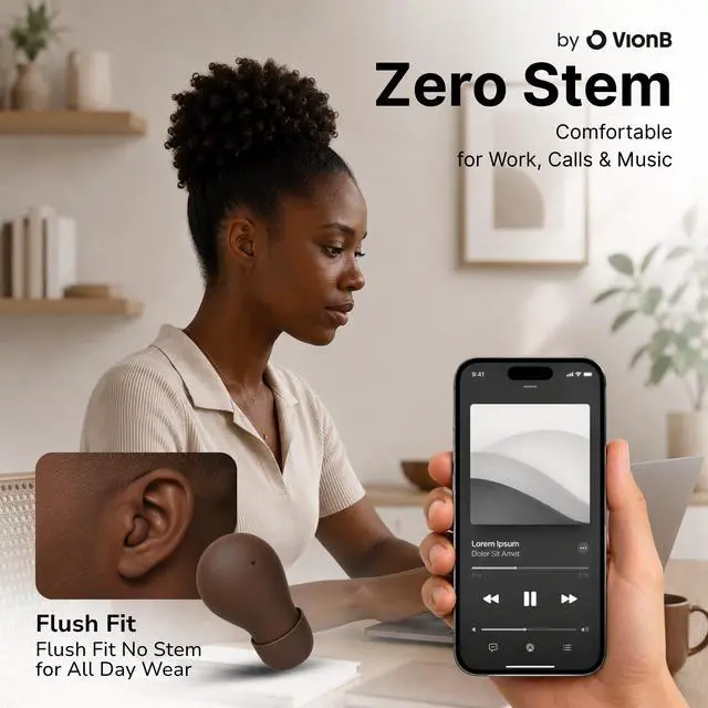 Alt view image 3 of 7 - Air Skin Tones Invisible Earbuds for Small Ears - Wireless Bluetooth 5.4, Skin-Matching Mini Stemless Ear Buds, IPX5 Waterproof, Crystal Clear Calls (Warm Cocoa)