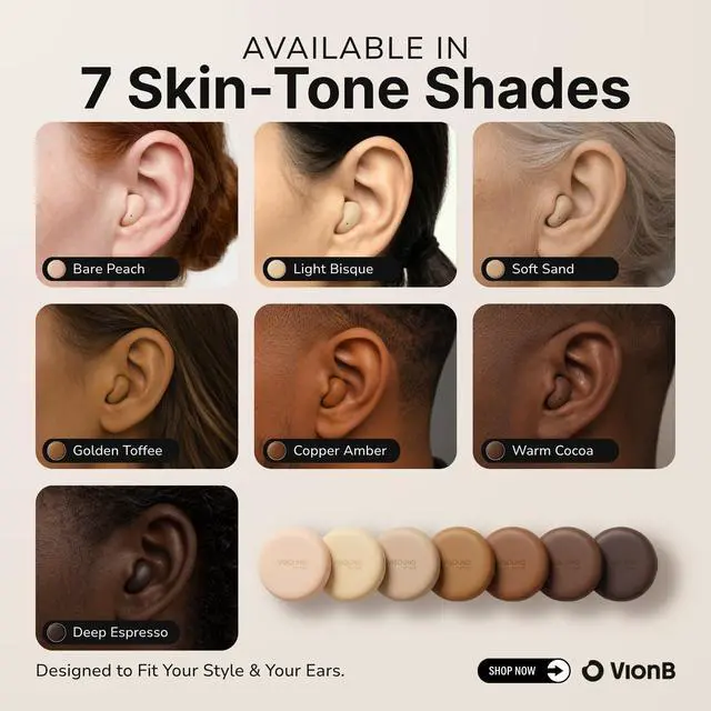 Alt view image 7 of 7 - Air Skin Tones Invisible Earbuds for Small Ears - Wireless Bluetooth 5.4, Skin-Matching Mini Stemless Ear Buds, IPX5 Waterproof, Crystal Clear Calls (Warm Cocoa)