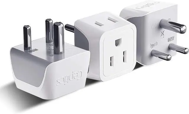 Main image of US to India Plug Adapter works in Nepal, Maldives, Pakistan, India Power Adapter, Dual USA Input, Grounded Travel Adapter for Indian plug, Perfect for Phones, Laptop Chargers, 3 Pack (CT-10)