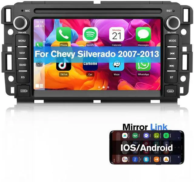 Main image of Android Car Stereo for Chevy Silverado GMC Sierra Yukon 2007-2013 | Touch Screen Silverado 1500 Radio Replacement with GPS Navigation CarPlay Android Auto Multimedia Video Player - 2GB+64GB