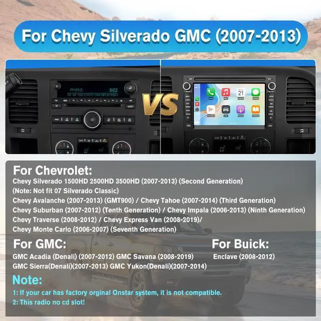 Alt view image 2 of 7 - Android Car Stereo for Chevy Silverado GMC Sierra Yukon 2007-2013 | Touch Screen Silverado 1500 Radio Replacement with GPS Navigation CarPlay Android Auto Multimedia Video Player - 2GB+64GB