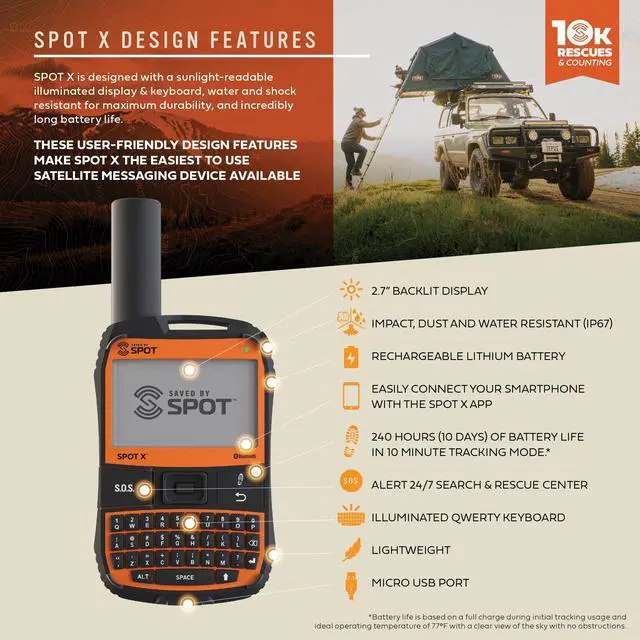 Alt view image 5 of 7 - Spot X with Bluetooth 2-Way Satellite Messenger | SOS Protection, Handheld Portable 2-Way GPS Messenger for Hiking, Camping, Cars, Subscription Required
