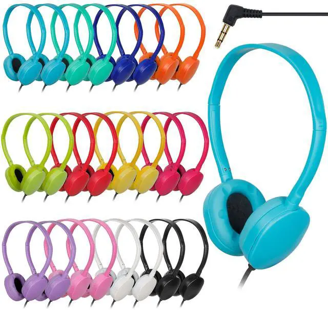 Main image of Headphones Bulk 24 Pack for Classroom School,Wholesale Earphones | Class Set for Students Teens and Adult Multi Color 3.5mm Jack (12 Colors)