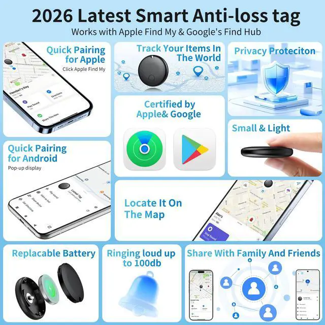 Alt view image 6 of 6 - 2026 Air Tracker Tag-4 Pack Item Locator for Android & iOS Bluetooth Tracker,Key Finders,Smart Tags Work with Apple Find My & Google's Find Hub