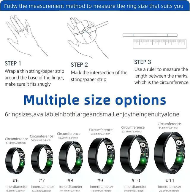Alt view image 2 of 7 - Smart Ring for Women Men,Fitness Tracker Ring with Heart Rate, Sleep Monitoring, Blood Oxygen, Step Counting for iOS and Android, No Subscription Fee, Waterproof (Gold,6)